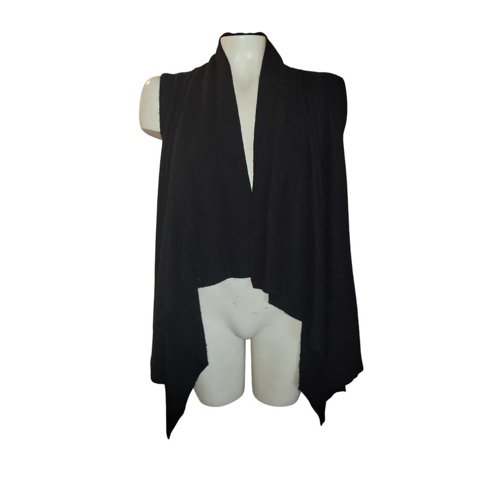 Halogen Black Cashmere Blend Waterfall Cardigan Vest Sweater S Lagenlook momcore
